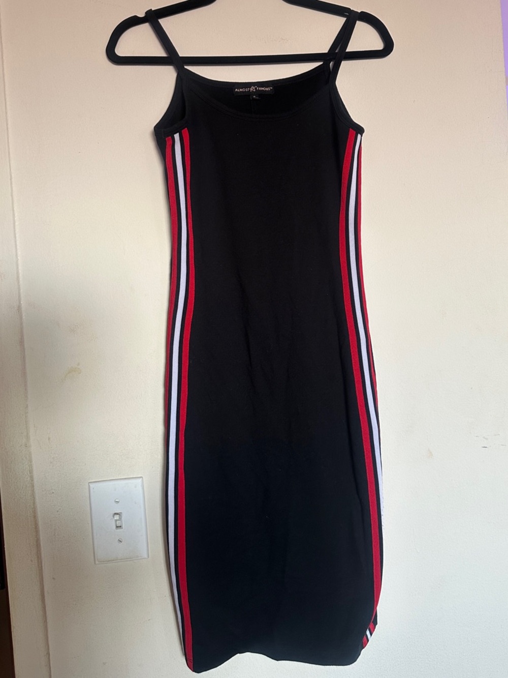Almost Famous Black Midi Dress with Red and White Side Stripes